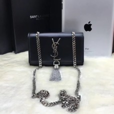 Borsa YSL piccola in pelle con catena nappa 17 cm nero argento