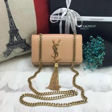 Borsa YSL piccola in pelle con catena con nappe, 17 cm, color albicocca