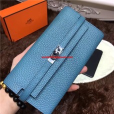 Portafoglio Hermes Kelly Togo in pelle blu