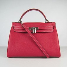 Hermes Kelly 32cm Togo Borsa a mano in pelle rosso/argento