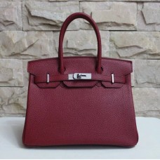 Hermes Birkin 30cm Borsa a mano Togo in pelle bordeaux argento