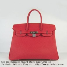 Hermes Birkin 35cm pelle bovina vena Borse argento rosso