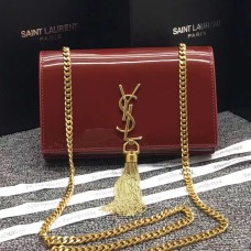 Borsa a catena con nappe YSL 22cm Pelle verniciata Rosso scuro