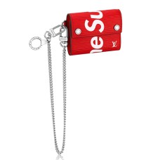 Portafoglio compatto con catena Louis Vuitton x Supreme M67755 Epi in pelle rossa