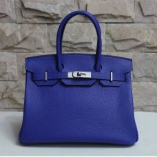 Hermes Birkin 30cm Togo borsa in pelle blu elettrico argento