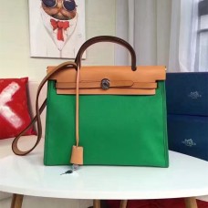 Hermes Herbag Borsa in tela verde da 31 cm
