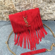 Borsa YSL in pelle scamosciata con nappa da 22 cm rossa