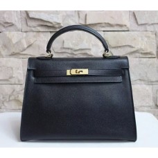Hermes Kelly 32cm Borsa a mano in pelle Epsom nero oro