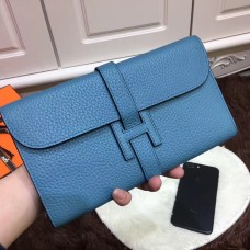 Portafoglio Hermes Jige Togo in pelle blu