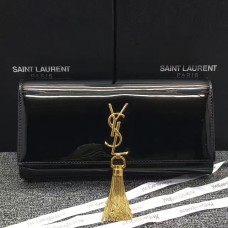 Pochette con nappa in pelle verniciata YSL 27 cm nera