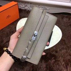 Portafoglio Hermes Kelly Togo Pelle Grigio