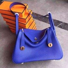 Hermes Lindy 30cm Borsa a mano blu elettrico oro