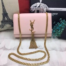 Borsa a catena YSL con nappe 22 cm in pelle liscia oro rosa chiaro