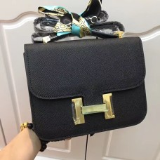 Hermes Constance Borsa 23 cm in pelle Epsom nero oro