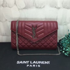 Borsa a tracolla con catena YSL 22,5 cm bordeaux