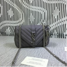 YSL Borsa piccola con catena a busta Pelle di capra grigia 18 cm