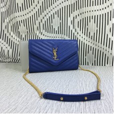 YSL Busta Catena Borsa Caviar Pelle Blu 23cm