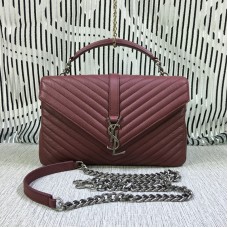 Saint Laurent Borsa grande a catena con manico superiore rosso scuro 32 cm