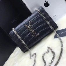 YSL Borsa a catena con monogramma 22 cm Cocco nero argento