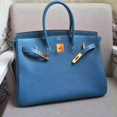 Hermes Birkin 35cm Togo borse in pelle blu oro