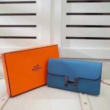 Portafoglio Hermes Costanza Togo in pelle blu
