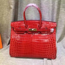 Hermes Birkin 35cm Borsa a mano in pelle di coccodrillo rosso oro