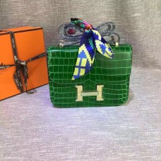 Hermes Costanza 23 cm in pelle di coccodrillo verde