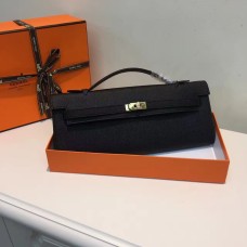 Pochette Hermes Kelly Cut 31cm In Pelle Epsom Nera