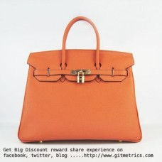 Hermes Birkin 35cm pelle bovina vena Borse arancione dorato