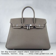 Hermes Birkin 35cm pelle bovina vena Borse argento kaki scuro