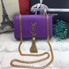Borsa a catena YSL con nappe 22 cm in pelle liscia viola oro