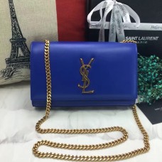 Borsa a catena YSL in pelle liscia 22 cm blu