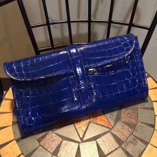Pochette Hermes Jige 29cm Croco Blue