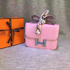 Hermes Costanza 23 cm in pelle di coccodrillo rosa