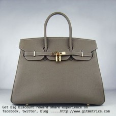 Hermes Birkin 35cm pelle bovina vena Borse kaki scuro dorato