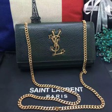 Nuova borsa a catena YSL 24 cm in pelle caviale verde scuro