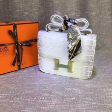 Hermes Costanza 23cm Pelle di coccodrillo bianco grigio