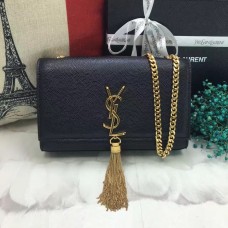 Borsa a catena con nappe YSL 22 cm in pelle caviale nero oro