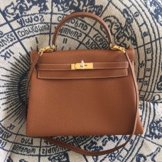 Hermes Kelly 28cm Borsa Togo Pelle Marrone Oro