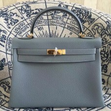 Hermes Kelly 28cm Borsa Togo Pelle Blu Lin Oro