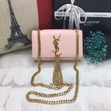 Borsa YSL piccola in pelle con catena e nappa 17 cm oro rosa chiaro