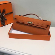 Pochette Hermes Kelly Cut 31cm In Pelle Epsom Arancione