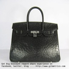 Hermes Birkin 35cm Vene di struzzo Borse nero argento