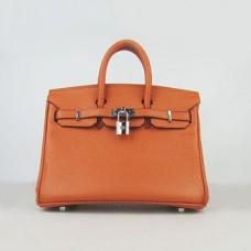 Hermes Birkin 25cm Borsa a mano 6068 argento arancione