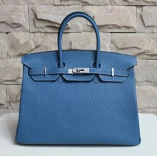 Hermes Birkin 35cm pelle bovina vena Borse blu argento