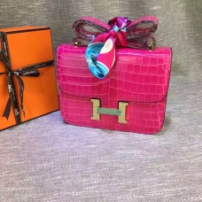Hermes Costanza 23 cm in pelle di coccodrillo rosa