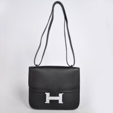 Hermes Constance Borsa 23 cm Togo Pelle Nero Argento