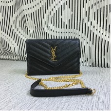 YSL Borsa a catena con busta piccola in pelle caviale nera 19 cm