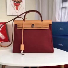 Hermes Herbag Borsa in tela bordeaux da 31 cm