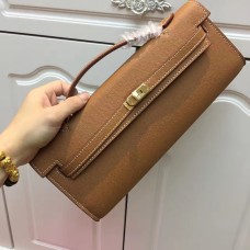 Pochette Hermes Kelly Cut 31cm In Pelle Epsom Marrone